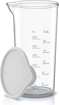 Produktbild von Arendo Messbecher mit Deckel, 600ml, 20 Unzen, Klarsichtbecher, Mixbecher aus Kunststoff, Kunststoff, ideal für elektrische Handmixer, Stabnuxer & Handrührer