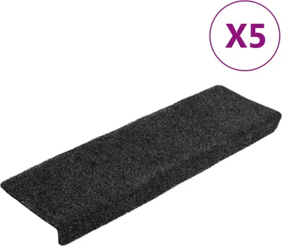 Obrázok produktu pre vidaXL Schodové rohože, samolepiace, 5 ks, 65 x 21 x 4 cm, tmavošedé, s obdĺžnikovým okrajom