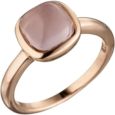 Image de Bague pour femme, en argent sterling 925 plaqué or rouge, avec un cabochon en verre rose. Tour de manchette intérieur : 56 mm, diamètre approximatif : 17,8 mm