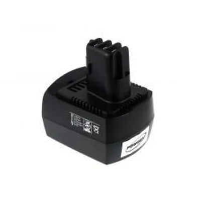 A black power tool battery is shown against a white background.