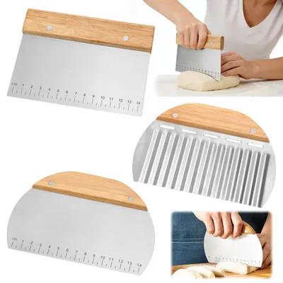 Productafbeelding van Set van 3 Deegschrapers met Houten Handvat en Meetlat