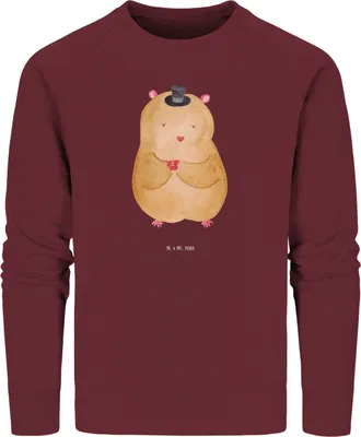 Produktbild von Mr. & Mrs. Panda Organic Sweater Hamster Hut Größe S - Burgundy - Geschenk, Bio-Pullover, Pullover, Bio Baumwoll, Zylinder, Zauberer, Pulli, Zwerghamster, Sweatshirt