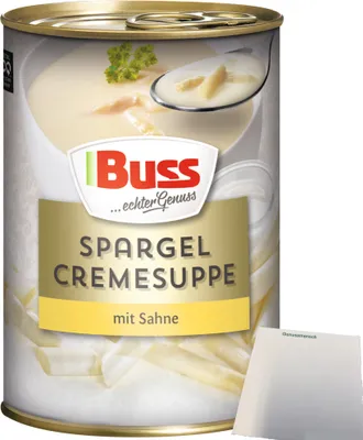 Produktbild von Buss Spargelcreme-Suppe mit feiner Sahne und aromatischen Gewürzen (400ml Dose) + usy Block