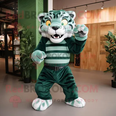 Obrázek produktu pro Postava REDBROKOLY maskota lesního zeleného tygra oblečená do šatů a pásků