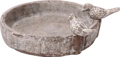 Produktbild von dobar Klassische Vogeltränke "Pool-Oase", Vogelbad mit Deko-Vögeln, 24,5 x 24,5 x 5,5 cm, Keramik, Grau