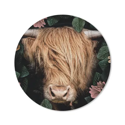 Produktbild von MuchoWow® Mauspad Mousepad Schottischer Highlander - Blumen - Kuh 50x50 cm - Mousepads - Maus Mat - Pad - Mausunterlage - Vinyl