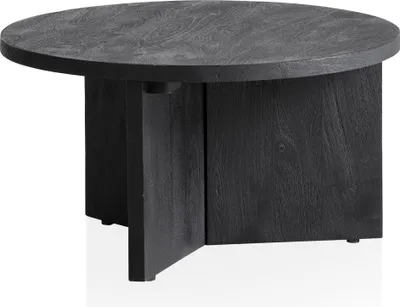 Produktbild von WOHNLING Couchtisch 60x60x33 cm Mango Massivholz Schwarz Sofatisch Rund Wohnzimmertisch Dreibein Kaffeetisch Wohnzimmer Niedrig Modern