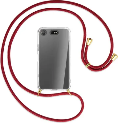 Produktbild von Handykette Backcover-Schutzhülle mit Band (Metall goldfarben) für Sony Xperia XZ1 Compact - dunkelrot