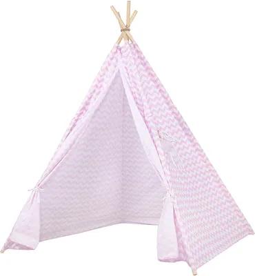 Produktbild von SPRINGOS Kinder Teepee Tipi Zelt, zelt, Wigwam aus Baumwolle 160x120x100 cm groß, einfaches Stecksystem, simpel im Aufbau, Schloss, Puppenhaus, Piratenhöhle, Lesezelt (Rosa/Zickzack)