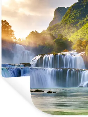 Produktbild von MuchoWow® Wandtattoo Wandsticker Wandaufkleber Wasserfall - Pflanzen - Sonne - Wasser - Natur 90x120 cm Selbstklebend und Repositionierbar - Faltenfrei