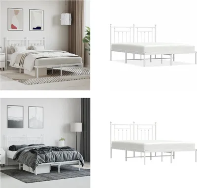 Produktbild von vidaXL Bettgestell mit Kopfteil Metall Weiß 140x200 cm - Bettgestell - Bettgestelle - Bettrahmen - Bett