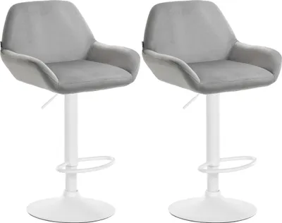 Produktbild von DELUKE® Barhocker 2er Set DUBLIN - Grau, Samt, Weiß | Barhocker mit Lehne Barstuhl Tresenhocker Tresenstuhl Kneipenhocker Kneipenstuhl