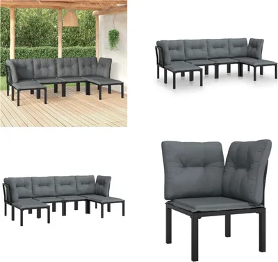 Immagine prodotto di vidaXL Set da salotto da giardino 6 pezzi in poly rattan nero e grigio - Set da salotto da giardino - Set da salotto - Set di mobili da giardino