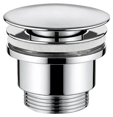 Produktbild von Ablaufstopfen mit Pop-up-Funktion – Edelstahl 304 & Messingmechanismus – Universell geeignet für 32/38/40 mm Waschbecken – Inklusive Siphon (großer Knopf)