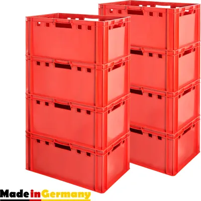 Produktbild von 8 Stück E3 Fleischkisten Rot Kisten Eurobox Lebensmittelecht Metzgerkiste Box Aufbewahrungsbox Kunststoff Wanne Plastik Stapelbar Lagerkisten 60 x 40 Kingpower