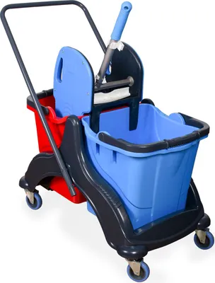 Produktbild von Hypafol Putzwagen Reinigungswagen | 2x25l Eimer mit Trennwand | Kunststoff Wischeimer mit Presse