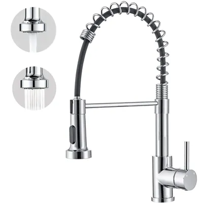 Produktbild von AICA Küchenarmatur Spiralfeder Ausziehbar Edelstahl 360° Schwenkbar 2 Strahlarten Einhebelmischer Mischbatterie Chrom