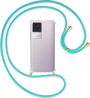 Produktbild von Handykette Backcover-Schutzhülle mit Band (Metall goldfarben) für Xiaomi Poco F4 5G / Redmi K40S  - türkis