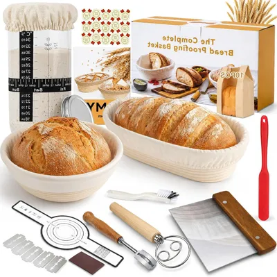 Immagine prodotto di Kit per lievito madre - Set per la panificazione, contenitore per il lievito - Per preparare il pane - Cesti in rattan naturale - 25 x 23 x 16 cm