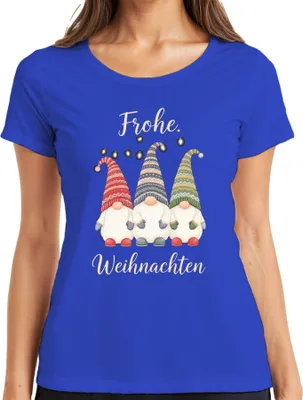 Produktbild von Frohe Weihnachten Weihnachtswichtel Gnom Lichterkette Wichtel Damen T-Shirt, Blau, XXL