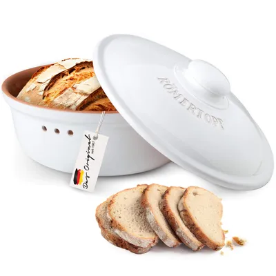 Produktbild von Römertopf Brottopf aus Ton-Keramik, Weiß, Rund, Ø 30cm, Atmungsaktiv, Glasiert, Spülmaschinengeeignet, Ohne schädliche Chemikalien