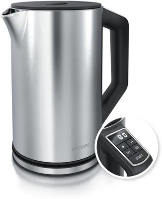 Productafbeelding van Elegante roestvrijstalen waterkoker met temperatuurinstelling 40 100 graden in 5 stappen, dubbelwandig ontwerp, elegant model, 1,5 liter, 2200 W, waterkoker met temperatuurweergave, GS, zilver