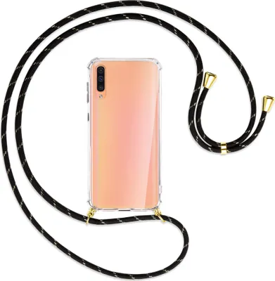 Produktbild von Handykette Backcover-Schutzhülle mit Band (Metall goldfarben) für Samsung Galaxy A50 - schwarz/gold