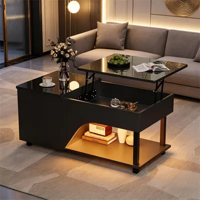 Image de Table basse réglable en hauteur avec espace de rangement dissimulé, 50 x 100 x 46 cm, noir