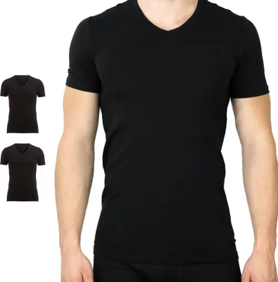 Produktbild von SES 2er Pack Herren Business Kurzarm Unterhemd mit V-Ausschnitt, schwarz (XXL)