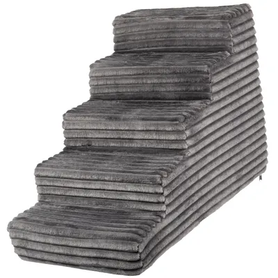 Obrázek produktu pro Schody pro psy vysoké 50 cm | schody pro psy a kočky s 5 stupni | protiskluzový, měkký, odnímatelný plyšový potah, tmavě šedá barva