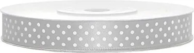 Produktbild von Satinband silber mit weissen Punten, 12mm breit x 25m lang; auf rolle