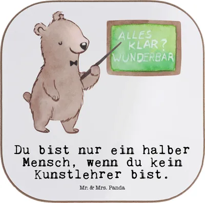 Produktbild von Mr. & Mrs. Panda Untersetzer für Gläser Kunstlehrer Herz - Weiß - Geschenk, Kunstschule, Becheruntersetzer, Witzig, Kunstunterricht, Spruch, Kaffeeuntersetzer, Coaster
