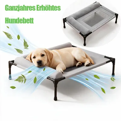 Produktbild von Ganzjahres Hundeliege, Erhöhtes Hundebett mit L-förmigem Nackenkissen 66×45×17 cm – Hunde Outdoor Bett, Hundesofas, Waschbar & Atmungsaktiv, Grau, XL