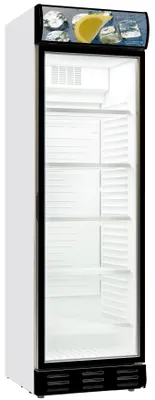 Image de Réfrigérateur commercial à boissons avec présentoir publicitaire - 1 porte vitrée, verrouillable, blanc