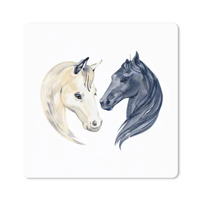 Produktbild von MuchoWow® Mauspad Mousepad Pferde - Aquarell - Schwarz - Mädchen - Kinder - Mädchen 20x20 cm - Mousepads - Maus Mat - Pad - Mausunterlage - Desk Mat - Bureauartikeln