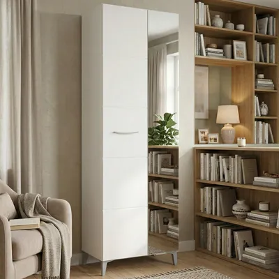 Image de Lomazzo - Garde-robe 2 Portes, 58x195h cm Blanc, Porte-manteaux