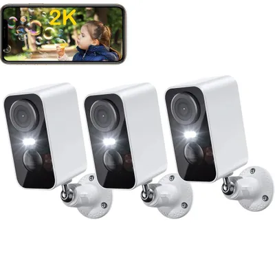 Obrázek produktu pro 2K 3MP dobíjecí venkovní sledovací kamera, 2,4/5GHz WiFi, barevné noční vidění, inteligentní detekce, obousměrný zvuk, sada 3 kusů
