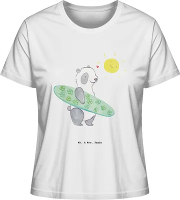 Produktbild von Mr. & Mrs. Panda Oberteil Damen Panda Surfen Größe M - Weiß - Geschenk, T-Shirt, Wellenreiten, Surfschule, Shirt Mit Print, Baumwoll, Rundhals