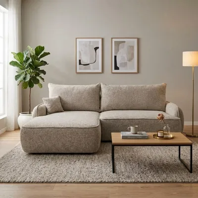 Produktbild von Ecksofa OVELLA L-Form mit Schlaffunktion, DL-Automat und Bettkasten – moderne Schlafcouch mit Stauraum für Wohnzimmer Eckcouch Dunkelbeige Links
