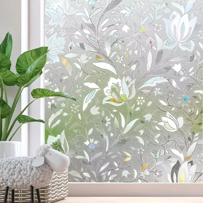 Image de Film adhésif 3D pour fenêtre, sans colle, avec motif floral