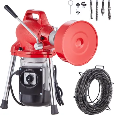 Obrázek produktu pro SucceBuy stroj na čištění trubek 66' x 5/8", 250 W elektrická spirála na čištění trubek s ručním posuvem šC se 2 ocelovými sekčními lany (66' x 5/8" a 15' x 3/8")