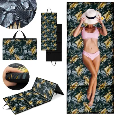 Produktbild von Strandmatte für Steinstrand 180x75x2cm - faltbare, gepolsterte Stranddecke mit Griff - Outdoor Pool Liege - Golden Palms
