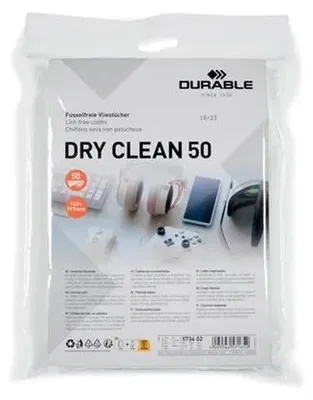 Čistiace utierky na monitory, 50 ks, DURABLE "DRY CLEAN 50", biela