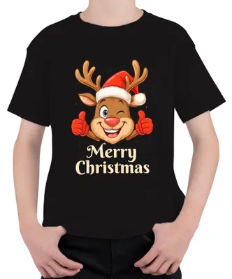 Produktbild von Merry Christmas niedlich Rentier Santa Hut Cartoon Familie Kinder Kinder T-Shirt, Schwarz, 116