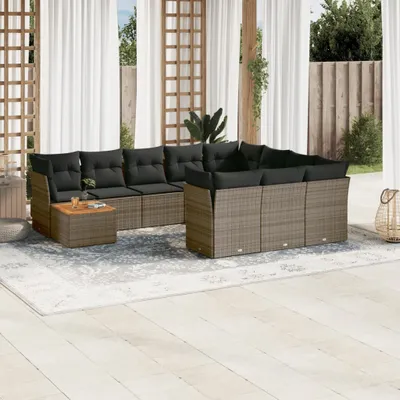 Produktbild von 11-tlg. Garten-Sofagarnitur mit Kissen Grau Poly Rattan 3223848
