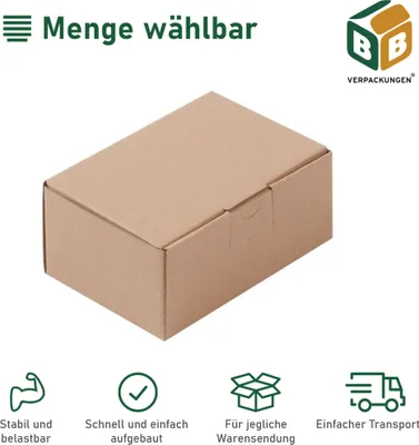 Produktbild von 50 x Faltkarton (160 x 114 x 60 mm) stabil 1-wellig Versandkarton Päckchen DHL Hermes Schachtel Box Paket braun BB-Verpackungen