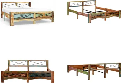 Image de vidaXL Lit en bois massif vieux bois 180x200 cm - Lit - Lits - Cadre de lit en bois - Cadre de lit en bois