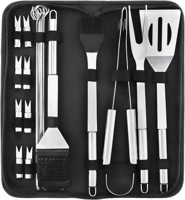 Immagine prodotto di Set di accessori per barbecue RVS con valigetta, ideale per affumicatori e campeggio