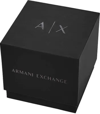 A black box with the Armani Exchange logo and text.
