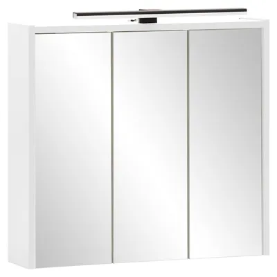 Spiegelschrank 3-türig, 6 Glasböden, LED-Lampe, 65x16x62,7 cm, mattweiß